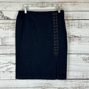 Womens Lauren Ralph Lauren Y2K 90s Stretch Denim Cotton Lace Up Pencil Skirt 4